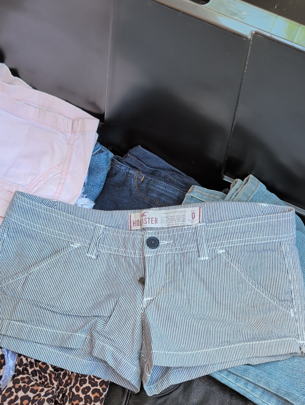 90's Hollister Women's Low -rise Blue & White Pinstripe Cotton Shorts